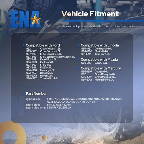 Miniatura 8 de ENA Juego de 2 bobinas de encendido azules con 8 bujías de platino y cable azul compatibles con Ford Crown Victoria E-150 F-150 F-250 Ranger