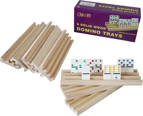 DNB - Bandejas de madera para dominó, juego de 8 soportes, 3 ranuras por soporte, dominó no incluido