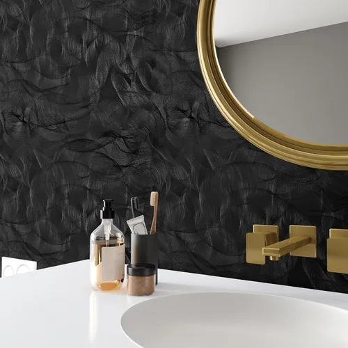 Miniatura 5 de VaryPaper Papel tapiz moderno con textura negra, para despegar y pegar, diseño geométrico en espiral, para dormitorio, baño, extraíble