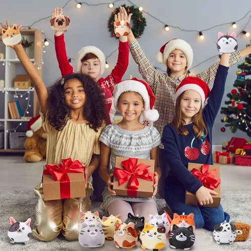 Miniatura 4 de Halloscume Juego de 18 mini animales de peluche a granel de gato cachorro de 3.15 pulgadas, juguetes para gatitos y perros, juego de llaveros