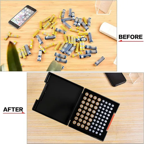 Miniatura 3 de FULLCASE Organizador de almacenamiento de baterías con soporte para 72 pilas AA AAA, cajas contenedor para garaje, organizador para cajones del Negro