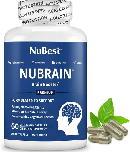 NuBrain Booster - Suplemento cerebral para potenciar el cerebro, memoria mejorada, enfoque y claridad con hierba de San Juan, ginkgo biloba, bacopa