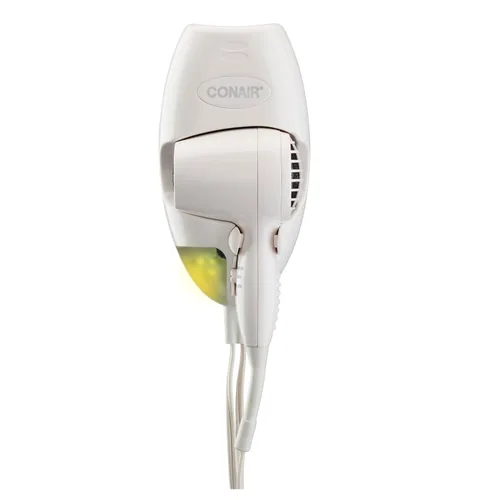 Conair Secador de pelo de montaje en pared, secador de 1600 W con luz nocturna LED, 2 ajustes de temperatura y 2 velocidades, color blanco