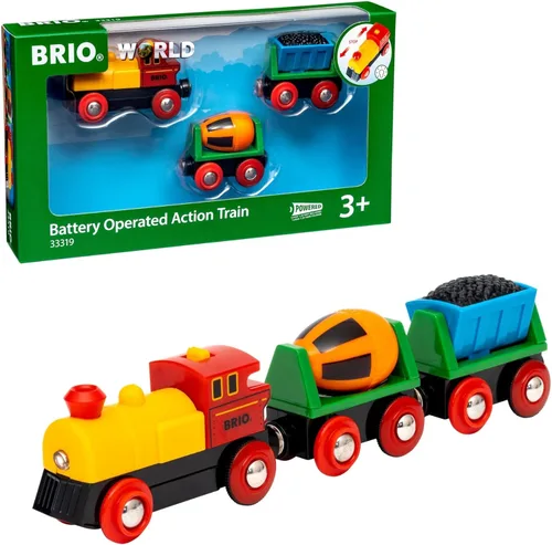BRIO World - Tren de acción con pilas, motorizado para pistas de madera, juego eléctrico para niños, incluye carro de carbón móvil y mezclador de