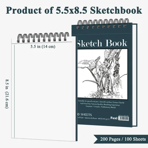Miniatura 2 de Cuaderno de bocetos pequeño de 5.5 x 8.5 pulgadas, paquete de 2 mini blocs de bocetos en espiral superior, tapa dura pequeña, 100 hojas cada una
