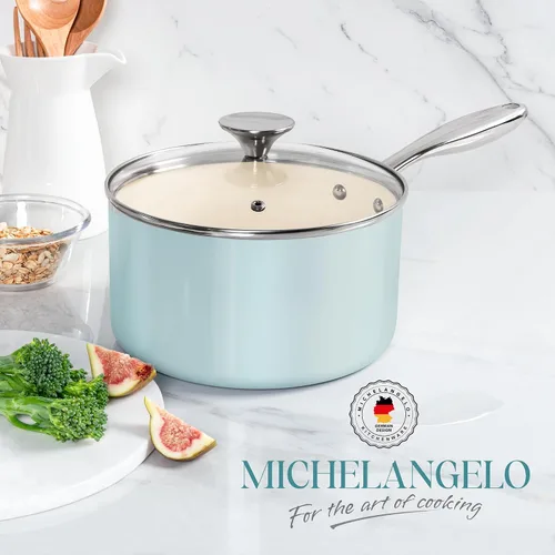 Miniatura 7 de MICHELANGELO Cacerola de 3 cuartos con tapa - Cacerola no tóxica con revestimiento cerámico antiadherente, resistente a los arañazos, cacerola