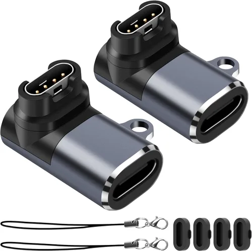 Adaptadores de cargador de reloj (paquete de 2), adaptador USB-C tipo C hembra a macho conector de carga con tapón antipolvo compatible con Garmin