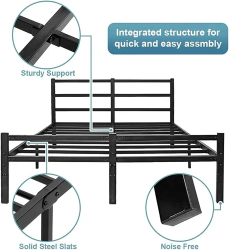 Miniatura 6 de Base de cama con cabecero, base de cama con plataforma de 14 pulgadas, no requiere somier, base de cama metálica de tamaño Queen con espacio