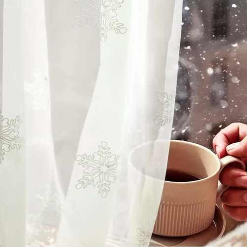 Miniatura 3 de jinchan Cenefa de cortinas de Navidad transparentes de copo de nieve de 18 pulgadas de largo, decoraciones de Navidad, tratamiento de ventana