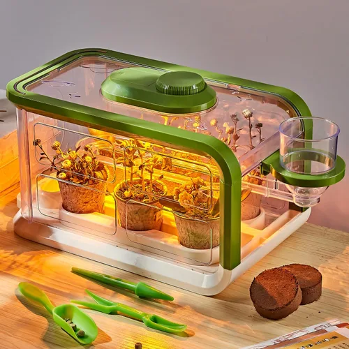 Kit de cultivo de plantas para niños, kit de invernadero para jardín de niños con riego por goteo y luces de crecimiento, kit de terrario de