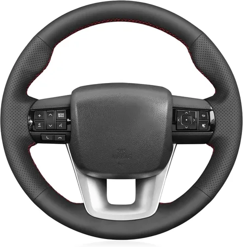 Loncky - Fundas de volante personalizadas de fibra de carbono PU cosidas a mano para Toyota Fortuner 2015-2021/Toyota Hilux 2015-2021, accesorios