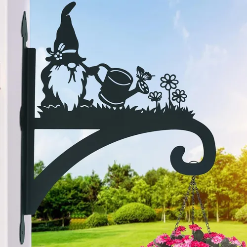 Soporte para plantas colgantes de hierro resistente, silueta ornamental de gnomo, colgadores de plantas colgantes para exteriores, 12 pulgadas, Gnome