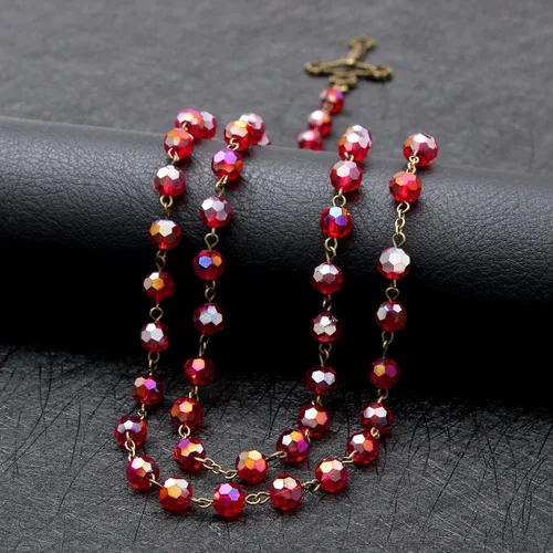Miniatura 33 de KOMI Rosario de cuentas católicas para mujer, collar de cuentas de rosario con cruz de crucifijo, perlas de cristal, rosario, rosarios, católicos