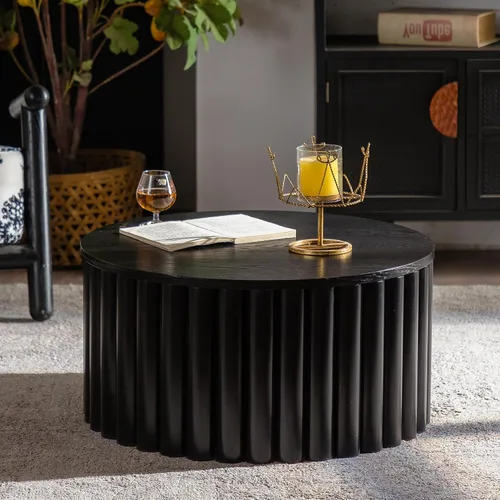 Miniatura 15 de KEVINSPACE Mesa auxiliar redonda pequeña para sala de estar, mesa auxiliar circular de madera, mesita de noche para apartamento, dormitorio, Ø 23.4