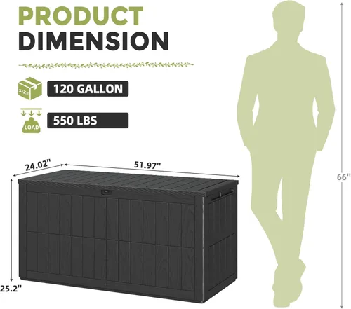 Miniatura 8 de UDPATIO 120 Gallon Deck Box Outdoor Storage Box Lockable Waterproof Resin Indoor Outdoor Storage Container for Patio Cushions, Tools, Package