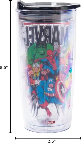 Miniatura 9 de Silver Buffalo Marvel Avengers Taza de viaje con diseño de Spider-Man, Capitán América, Thor, Hulk e Iron Man, de doble pared, con tapa de cierre