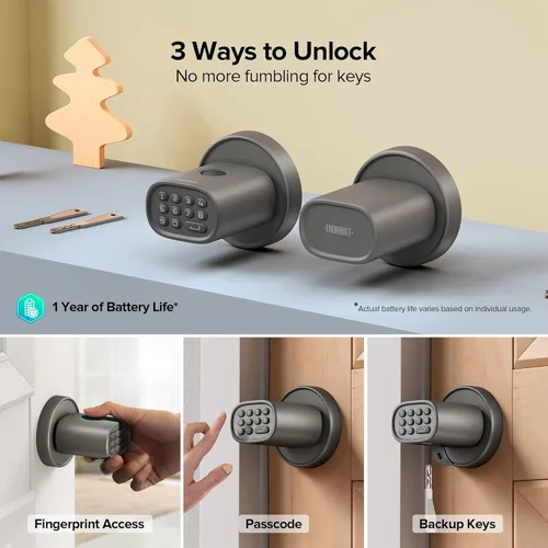 Miniatura 2 de ThorBolt Cerradura de puerta de entrada sin llave, cerradura de puerta de huellas dactilares con teclado pomo de puerta biométrico, bloqueo Titanio1
