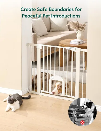 Miniatura 5 de Babelio Puerta de bebé mejorada de 36 pulgadas de alto con puerta para gato, puerta de perro duradera de 29 a 43 pulgadas de cierre automático