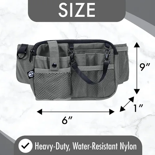 Miniatura 3 de First Lifesaver Riñonera para enfermera con múltiples compartimentos y soporte para cinta, Gris, L, Riñonera manos libres con múltiples