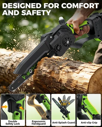 Miniatura 3 de Sierra de Poste Inalámbrica 2 en 1 de 8 Pulgadas Mini Motosierra, Sierras de Poste para Poda de Árboles Alimentada por Batería 2*4.0Ah, Sierra