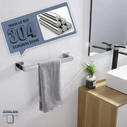 Miniatura 4 de KOKOSIRI Barra de Toalla Individual de 16 Pulgadas, Toallero para Baño o Cocina, Toallero de Pared de Acero Inoxidable SUS304, Cromo Pulido
