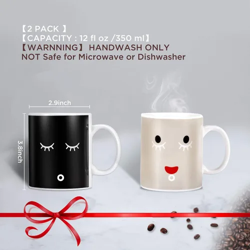 Miniatura 2 de IPOW Taza que cambia de color, paquete de 2 tazas mágicas que cambian de calor para café matutino, té, leche, tazas de café de cerámica, taza