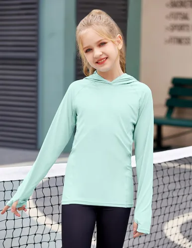 Miniatura 6 de Zaclotre - Sudadera con capucha para niños, con protección solar UPF 50+, de secado rápido, para niñas, con agujeros para los pulgares