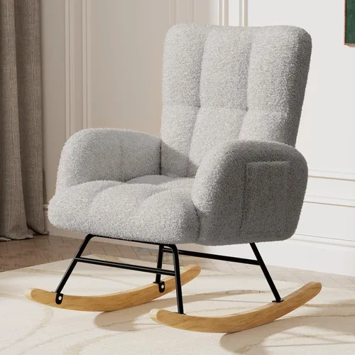 Miniatura 8 de LUCKLIFE Mecedora para guardería, silla mecedora tapizada de peluche con respaldo alto, silla de lectura, sillas mecedoras modernas con bolsillos