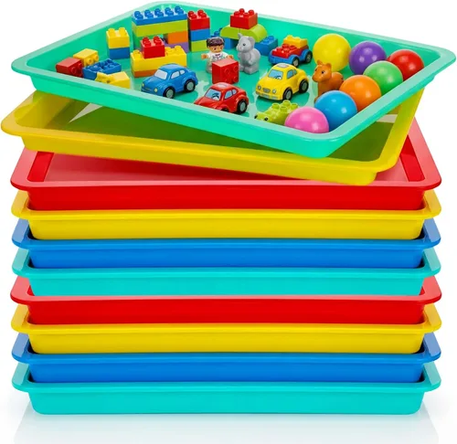 Miniatura 7 de Remerry 4 bandejas de arte de plástico apilables para manualidades, bandeja de arena para el aula, organizador de pintura sensorial para niños