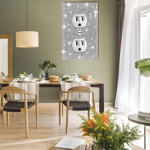 Miniatura 4 de 4 piezas de diamantes de imitación plateados brillantes para placas de pared, cubierta de interruptor de luz, cubierta de salida de diamantes
