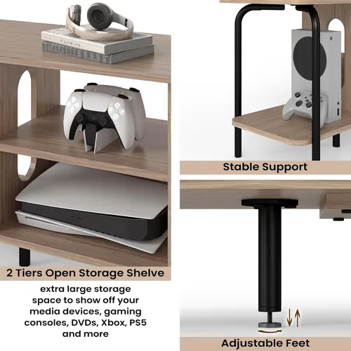 Miniatura 4 de Manora Soporte de TV para televisores de hasta 55 pulgadas, centro de entretenimiento simple y moderno con estantes de almacenamiento abiertos de 3