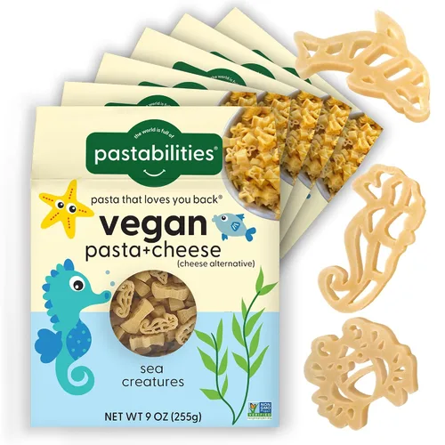Pastabilities Macarrones y queso veganos para niños (y adultos) - Under the Sea - Fun Shapes Sea Creatures, tamaño familiar - Sirve 4, mezcla de