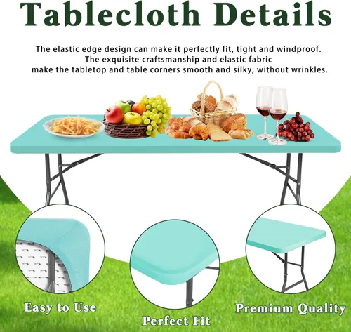 Miniatura 3 de Pack de 6 manteles de picnic elásticos ajustados para mesas rectangulares de 6 pies, impermeables, lavables, de spandex para patio, plegables