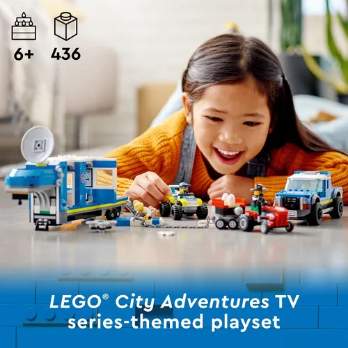 Miniatura 2 de LEGO Camión de mando móvil de la policía de la ciudad con remolque de prisión, dron, tractor y ATV juguetes de coche más 4 minifiguras, ideas