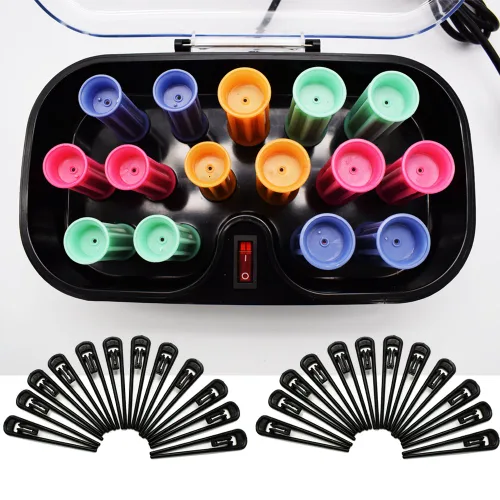 Miniatura 4 de Juego de rodillos electrónicos de flecha de 15 unids/lote + guantes, para cabello largo, medio corto, rodillo de pelo de viaje con clips