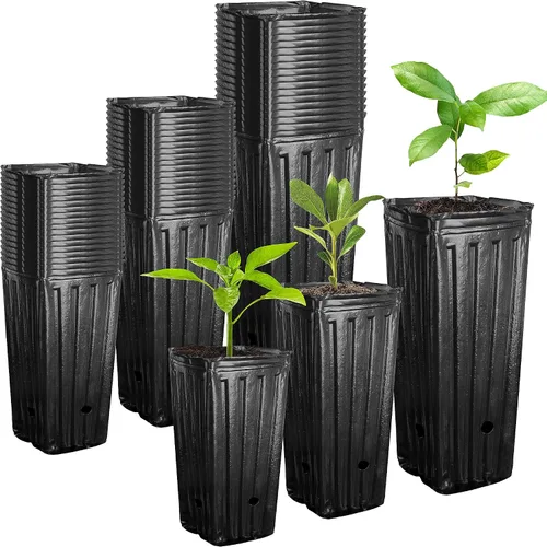 Miniatura 9 de RunNico 50 piezas de macetas de plástico profundas para vivero, macetas de árbol de 30 cm de alto, macetas de contenedor de plántulas negras