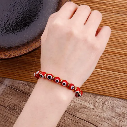 Miniatura 3 de Pulseras de mal de ojo para mujer con cuentas hechas a mano, pulsera elástica dorada para niñas