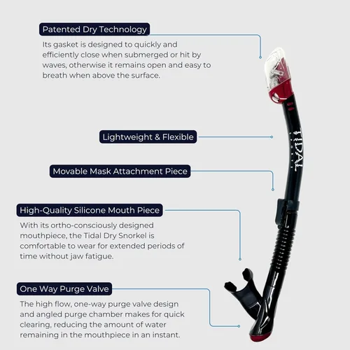 Miniatura 2 de Pro Shot Tidal - Snorkel seco, ligero, fácil de respirar, para esnórquel, buceo y natación, boquilla cómoda con tecnología Dry Azul