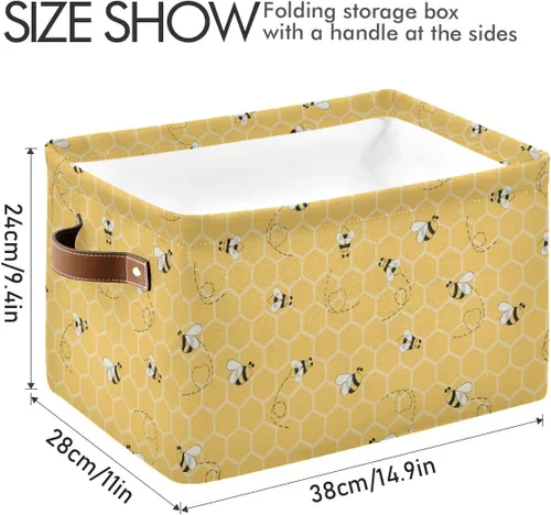 Miniatura 3 de Cesta de almacenamiento en cubo amarillo con peine de abeja y miel, caja de almacenamiento plegable grande para juguetes, organizador de lavandería