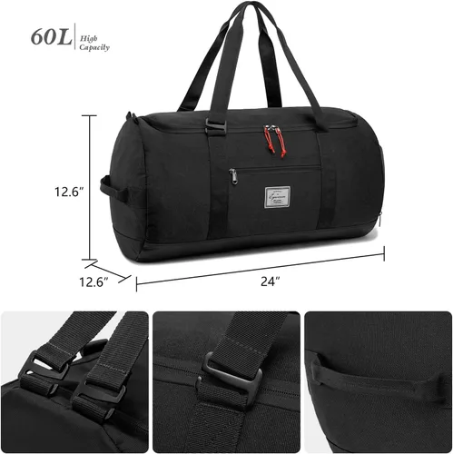 Miniatura 5 de Lyweem Bolsa de viaje para hombres, 60L, bolsa de lona deportiva, de gran tamaño, bolsa de fin de semana, bolsa de noche para mujeres