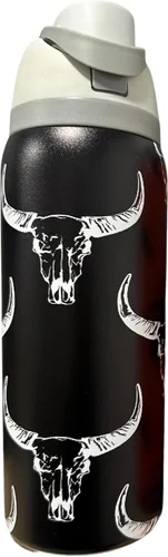 Miniatura 14 de Botella de agua de acero inoxidable de 40 oz taza Longhorn Bottle Bull Tumbler Cow Gift Western Water Bottle Cup (24oz Cream(90)-Longhorn (D35))