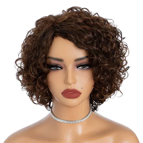 Miniatura 8 de Rebecca Fashion Pelucas de cabello humano rizado corto para mujeres negras, parte lateral, linda peluca rizada estilo Bob, brasileña Remy, sin