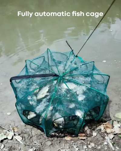 Miniatura 4 de Generic Trampa de pesca plegable mejorada de 6 lados y 12 agujeros, trampa portátil para cebo de pesca para cangrejos, cangrejos de río, peces