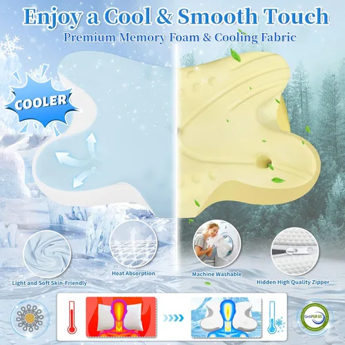 Miniatura 5 de Almohada de espuma viscoelástica cervical para alivio del dolor de cuello - Almohada ergonómica con contorno para dormir de lado, espalda y Azul