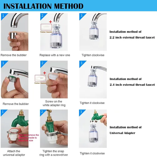 Miniatura 6 de PCTC Filtro de fregadero de baño, filtro de grifo de baño, filtro giratorio de 360 grados, purificador de cocina, flúor, metales pesados y agua dura