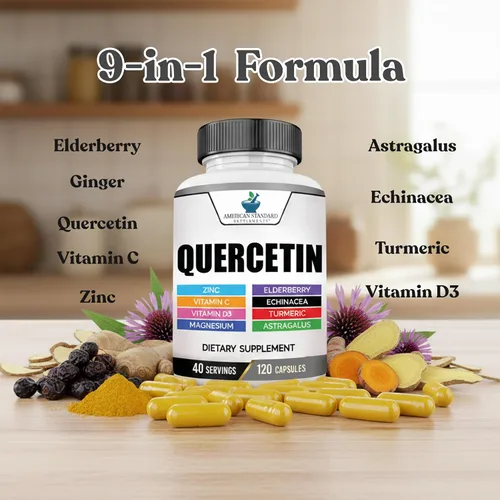 Miniatura 5 de American Standard Supplements Quercetina 1000 mg por porción con zinc, vitamina C, vitamina D3, magnesio, saúco, equinácea, cúrcuma, astrágalo, sin