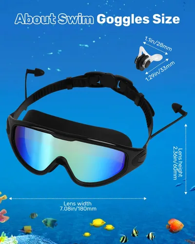 Miniatura 2 de Gafas de natación para adultos, gafas de natación antivaho y UV con clip de nariz y tapones para los oídos, sin fugas