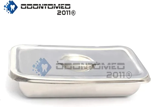 Miniatura 3 de Bandeja dental Instrumento de laboratorio 8 "X4 "X2" Soporte organizador de herramientas dentales con tapa y mango Caja hueca de acero inoxidable