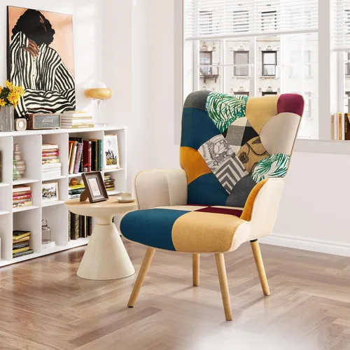 Miniatura 4 de Silla de Acento, Silla de Sala de Estar, Sillón Moderno de Respaldo Alto, Sillas de Lectura de Patchwork Colorido para Dormitorio, Silla de Descanso