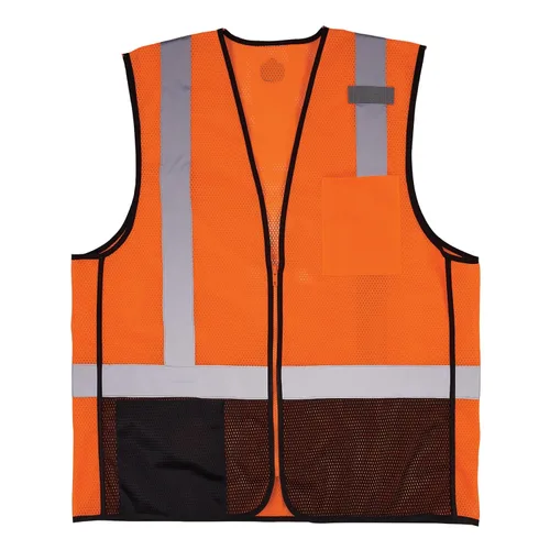 Miniatura 9 de Ergodyne GloWear 8210Z-BK - Chaleco de seguridad clase 2, malla de alta visibilidad, reflectante, frente negro, cremallera Lima